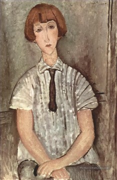 jeune fille dans une chemise rayée 1917 Amedeo Modigliani Peinture à l'huile